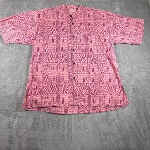 Noa Noa Hawaii Shirt Mens Large Pink Abstract Print Button Up‎ Short Sleeve
